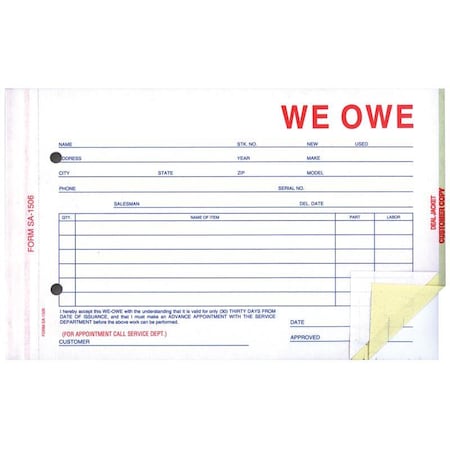 Asp We Owe (Plain), 5 2/3" X 9 1/4" - 3 Part, 100 Per Pack Pk 870